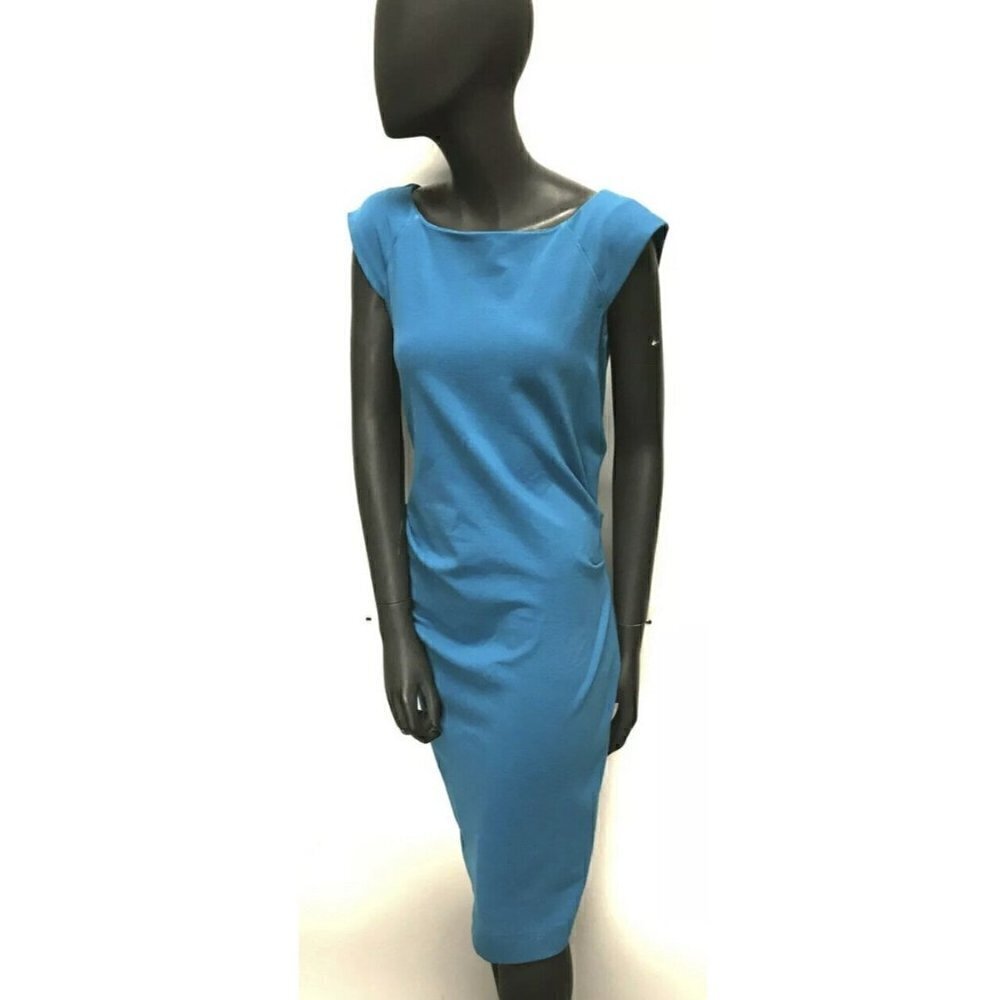 Diane von Furstenberg Teal Cap-Sleeve Pintucked Dress Size: 10